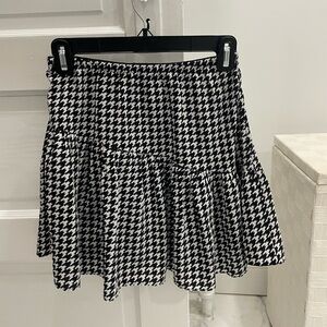 Aqua houndstooth patterned flared skirt